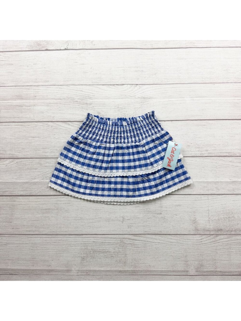 Cat & Jack Girls Blue Gingham Skirt Lace Detail Lightweight Design NWT 2T